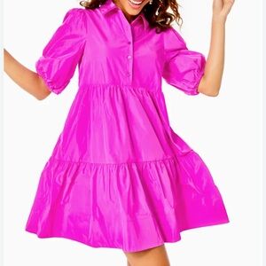 Lilly Pulitzer Crissa Swing Shirt Dress Tropical Taffeta Pink XS